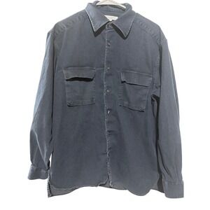 Alex Cannon Mens Navy Blue Cotton Twill Long Sleeve Button Down Shirt Pockets